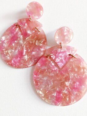 My Style Pink Peach Geometric Pie Cut Acetate Earrings